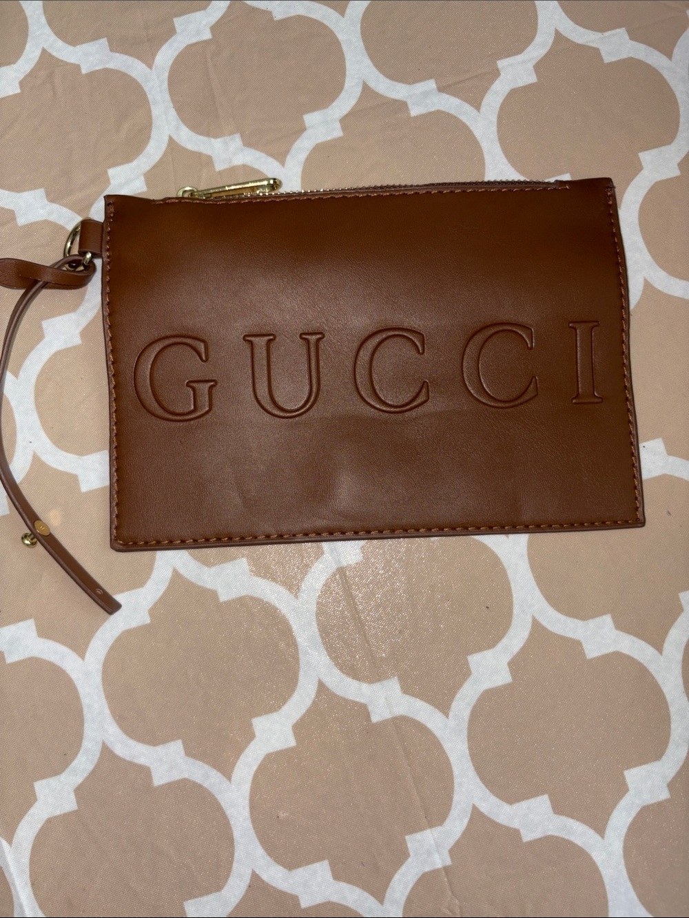 Gucci Brown Embossed Leather Wrist Pouch